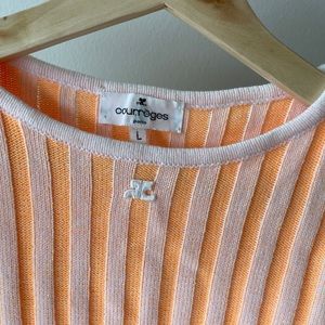 Courreges logo orange pink striped fitted knit t shirt